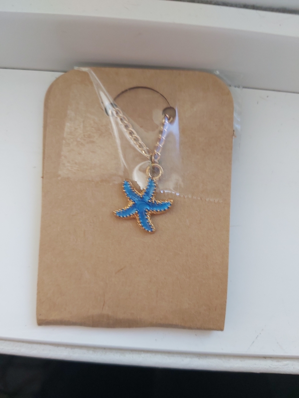 Blue Starfish Pendant Necklace - Gold